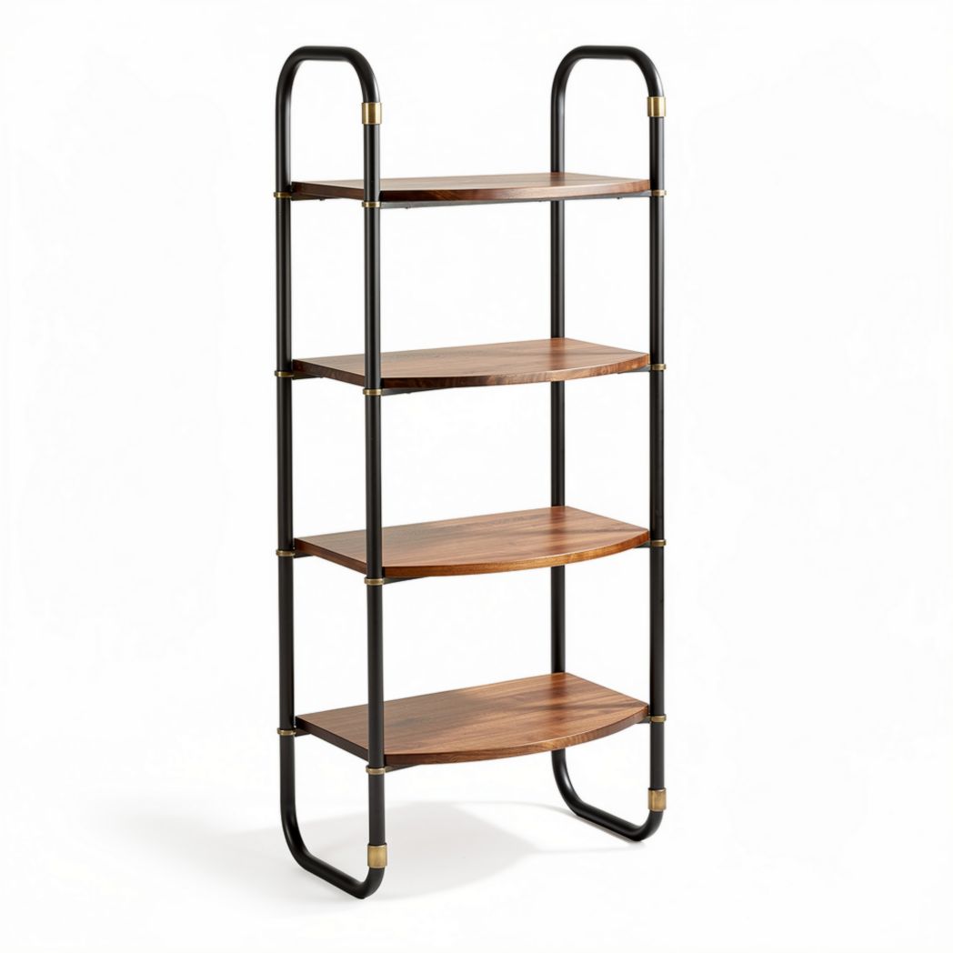 Metal and wood four-tier shelving unit for home or office storage 40 x 30 x 150cm
