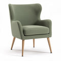 Green upholstered accent chair with wooden legs suitable for living room d¨¦cor