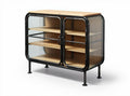 Glass display cabinet with wooden top and metal frame 100 x 50 x 85cm