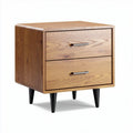 Wooden nightstand with two drawers and black tapered legs 40 x 40 x 50cm