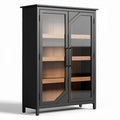 Glass door display cabinet with wooden shelves in black finish 80 x 40 x 120cm