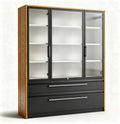 Glass front display cabinet with adjustable shelves and drawers 180 x 120 x 40cm