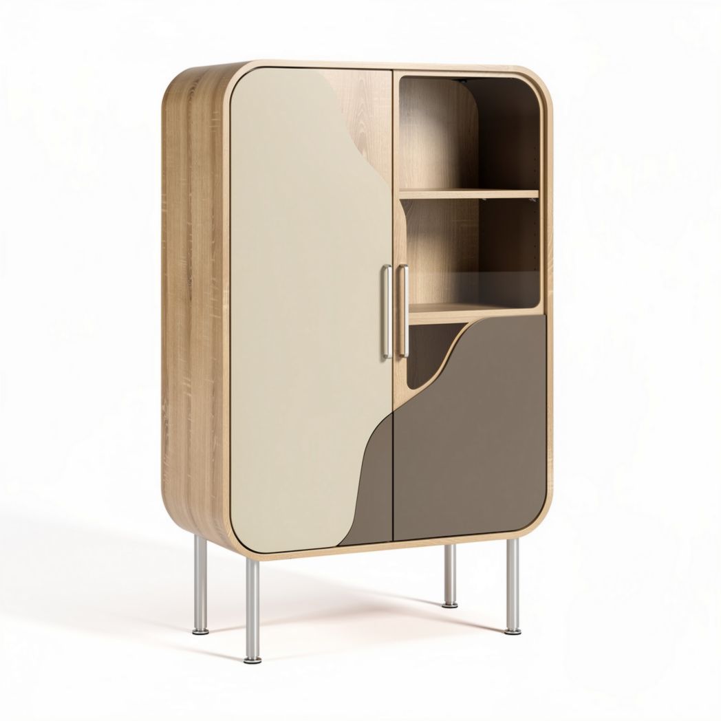 Wooden cabinet with two-tone finish and open shelves 80 x 40 x 120cm