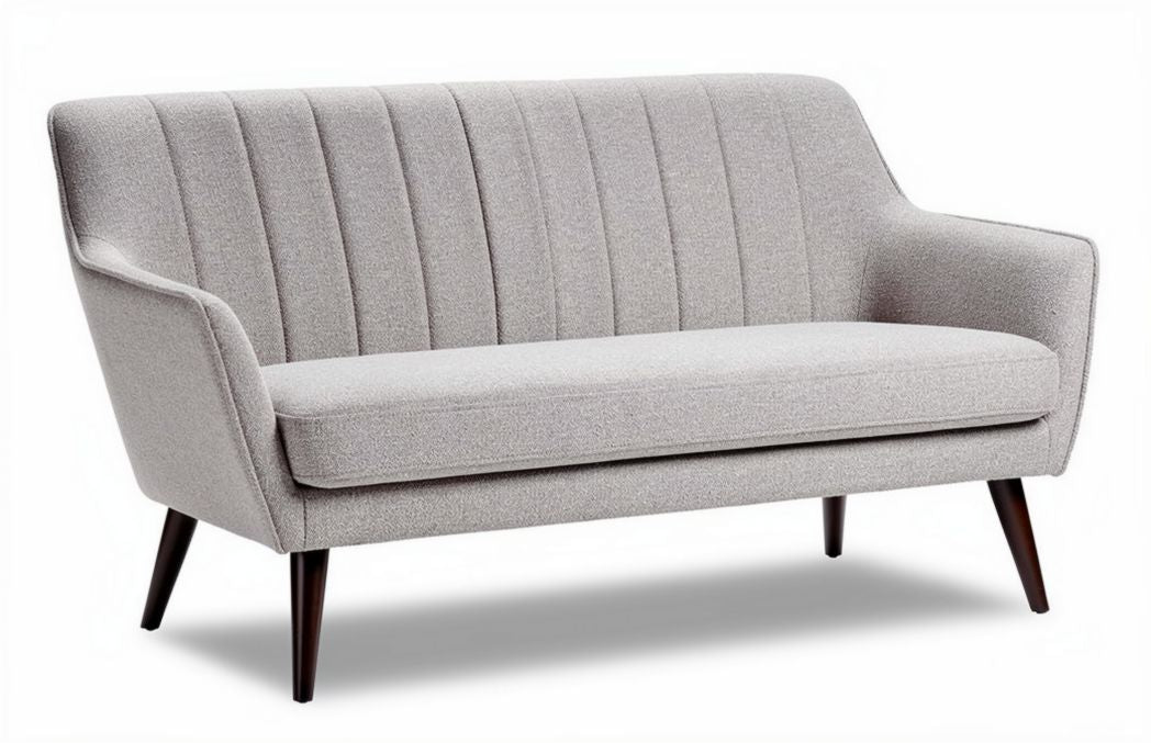 Two-seater sofa in light gray fabric with tapered wooden legs 182 x 85 x 75cm