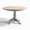 Round wooden dining table with a pedestal base in light gray finish 90 x 90 x 75cm