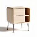 Wooden nightstand with two drawers and metal legs in natural finish 45 x 40 x 50cm