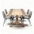 Wood dining table with metal legs and four upholstered chairs set 200 x 100 x 75cm