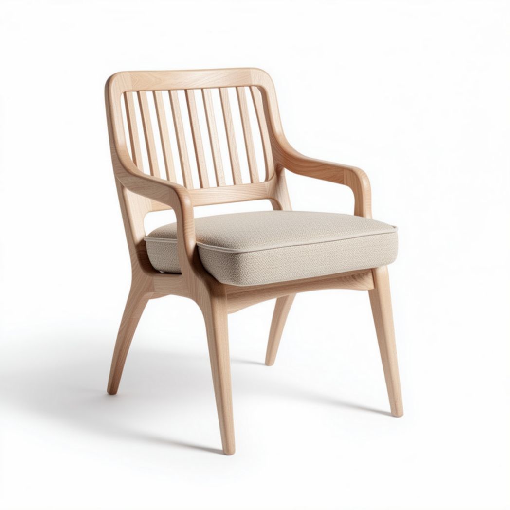 Wooden armchair with fabric cushion for living room seating 60 x 60 x 80cm