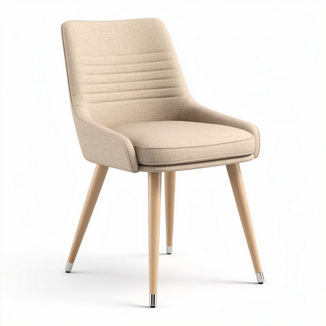 Upholstered dining chair in beige fabric with wooden legs 45 x 50 x 85cm